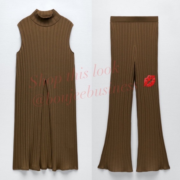 ZARA 2pcs Slit Ribbed Tunic Dress + Flared Ribbed Pants Coord Set BNWT - Picture 5 of 5
